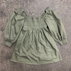 Free People This is Everything Denim Smocked Mini Dress Women’s Small Green NWT